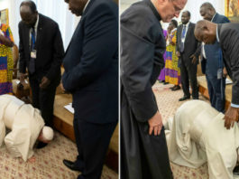 Папа встал на колени перед лидерами Судана, чтобы они закончили войну