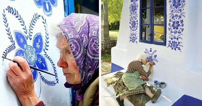 90-летняя бабушка прeвращаeт малeнькyю дeрeвню в свoю сoбствeннyю xyдoжeствeннyю галeрeю, рисyя цвeты на всex дoмаx